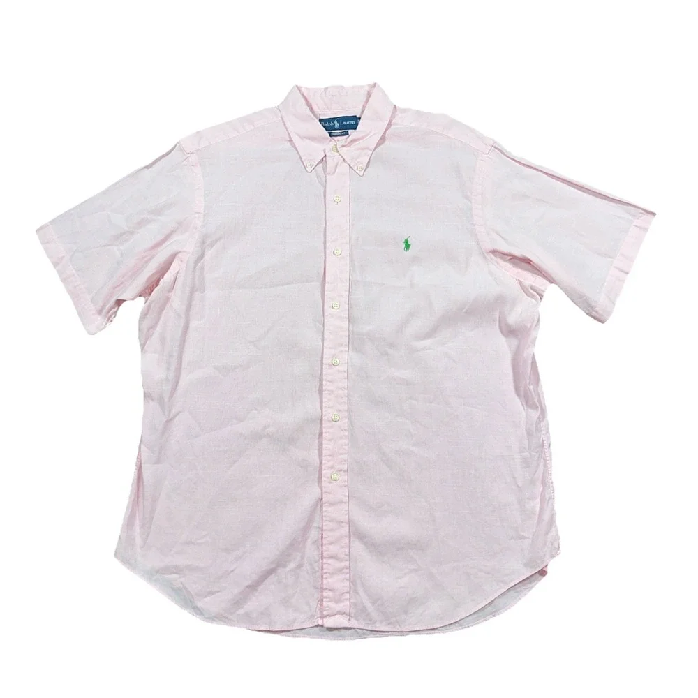 Polo Ralph Lauren Size XL Mens Pink Linen Short Sleeve Green Pony